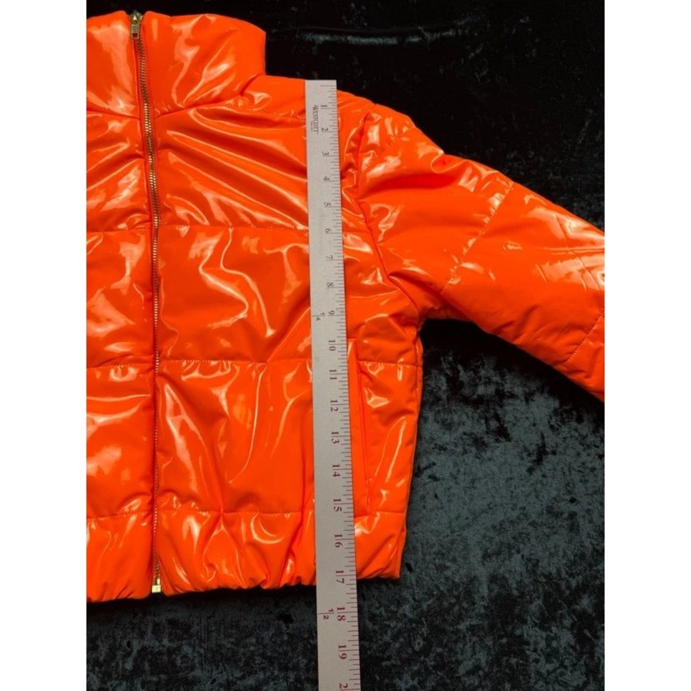 36points Women's M Orange High Shine Cropped Puffer Jacket Wet Look Y2K - Picture 6 of 11